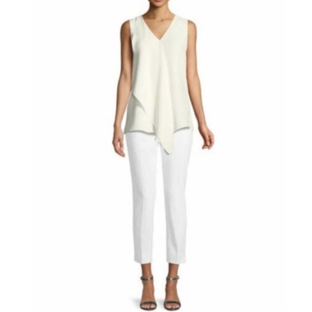 Lafayette 148 New York Silk Drape Sleeveless Blouse  in Cream Size Medium